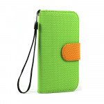 Wholesale Samsung Galaxy S4 Anti-Slip Flip Leather Wallet Case with Stand (Green-Orange)